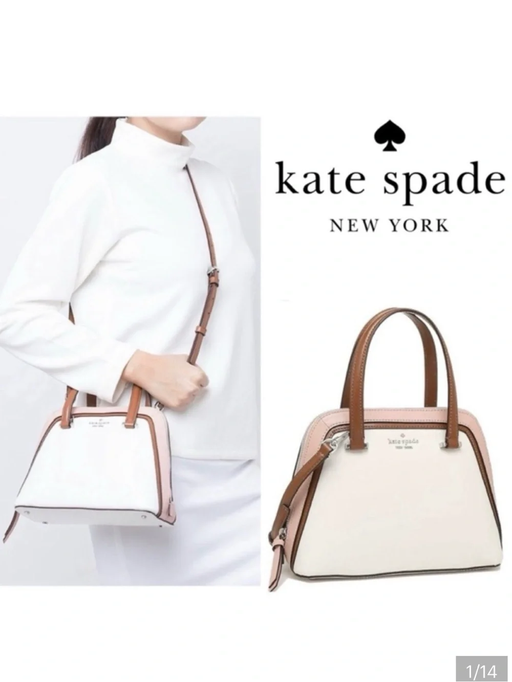 kate spade White Satchel with Pink & Brown Trim